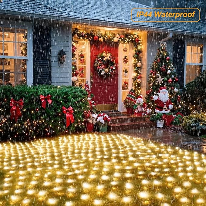 Christmas Net Lights, 610 LED Large Outdoor Net Mesh Lights 34.5X 5ft, 8 Modes Waterproof Twinkle String Lights Connectable for Bushes Halloween Yard Decor, Warm White