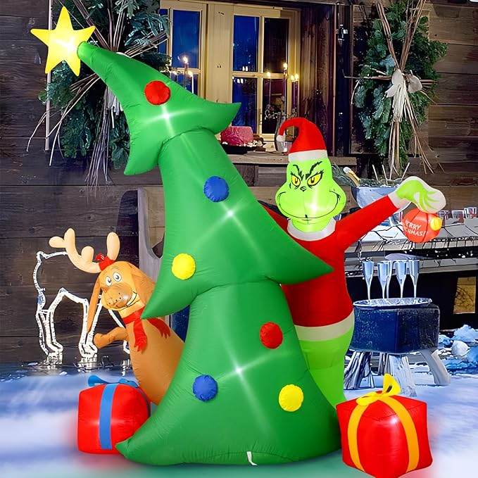 Hioasis 9 FT Christmas Tree Inflatable - Christmas Inflatables Decorations, Dog Inflatables with LED Lights - Blow Up Indoor Outdoor Garden Holiday Yard Decorations