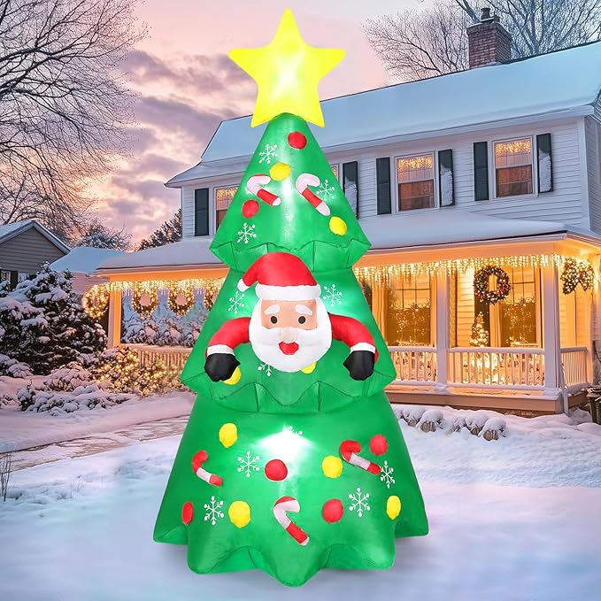 Dremisland 7FT Christmas Tree Inflatables Outdoor Decoration LED Light Up Christmas Inflatable Tree with Santa Blow Up Yard Decorations Outdoor Christmas Holiday Party Yard Garden Lawn Decoration