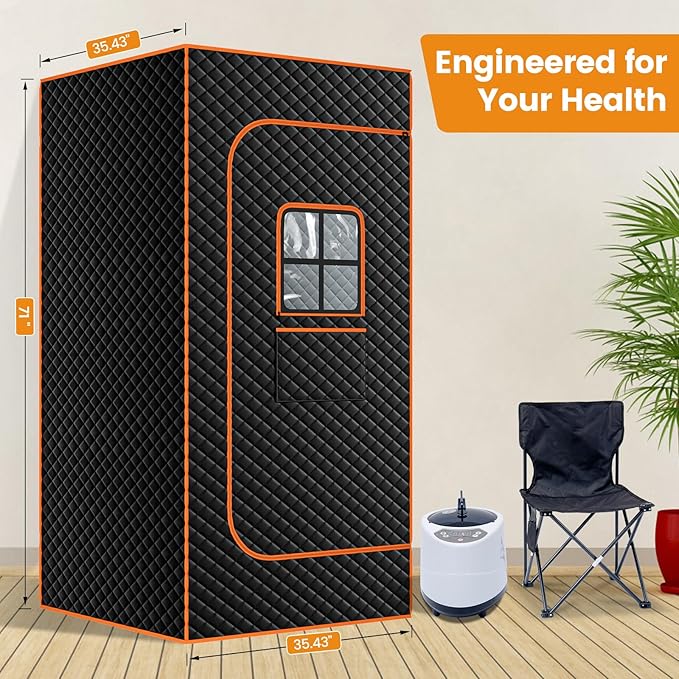 DoCred Portable Sauna for Home, Upgraded Personal Steam Sauna Box with 3L Steamer, Folding Chair, Extra Large Size Foldable Home Sauna, Full Body Sauna Tent for Relaxation Spa
