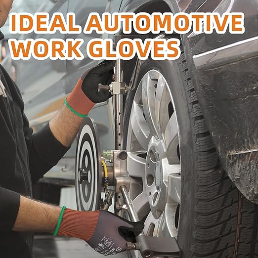 Schwer 12 Pairs Safety Work Gloves with Sandy Nitrile Coating , A1 Cut Resistant Heavy Duty Working Gloves with Grip for Men and Women, Ideal for General Use, Mechanic, Construction, Gardening, L