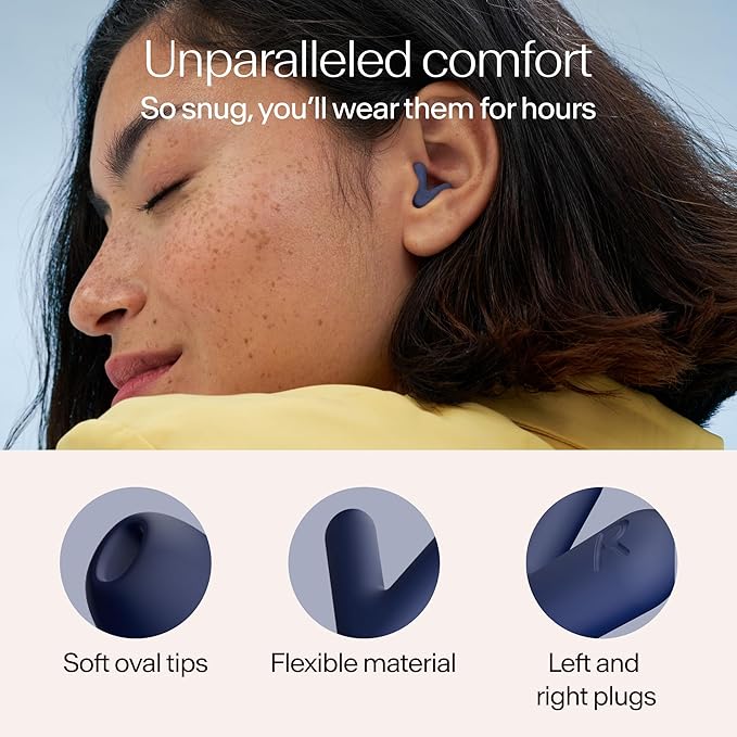 Alpine Silence Earplugs for Sleep, Focus & Travel - V-Shape Fit & Soft Oval Tips – 4 Sizes XS/S/M/L - Comfortable, Reusable Hearing Protection - 22dB – Midnight Blue
