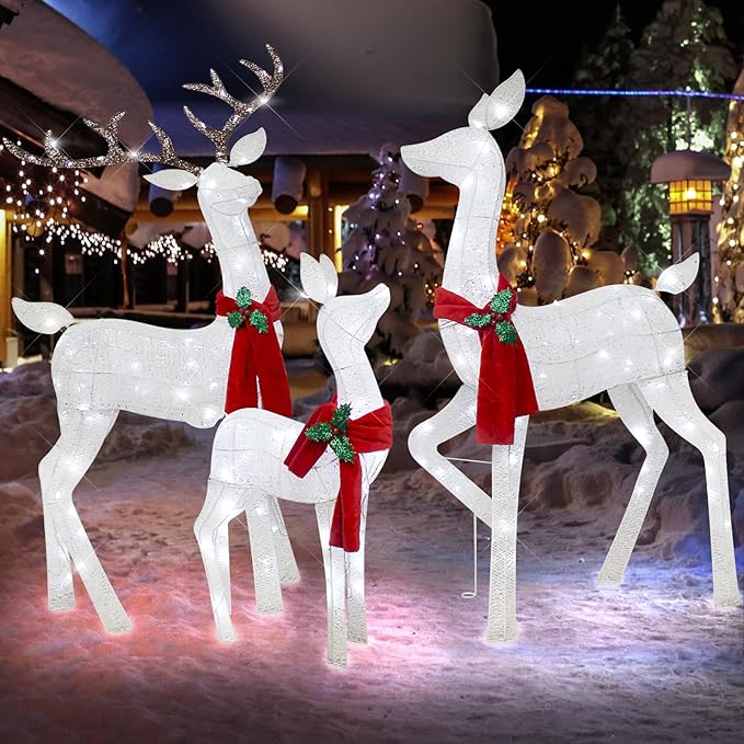 61" 3D Christmas Reindeer Family Set - Light Up Outdoor Decorations With White Lights