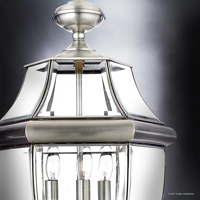 Urban Ambiance Luxury Colonial Outdoor Post Light, Large Size: 23" H x 12.5" W, with Tudor Style Elements, Versatile Design, Classy Aged Silver Finish and Beveled Glass, UQL1151