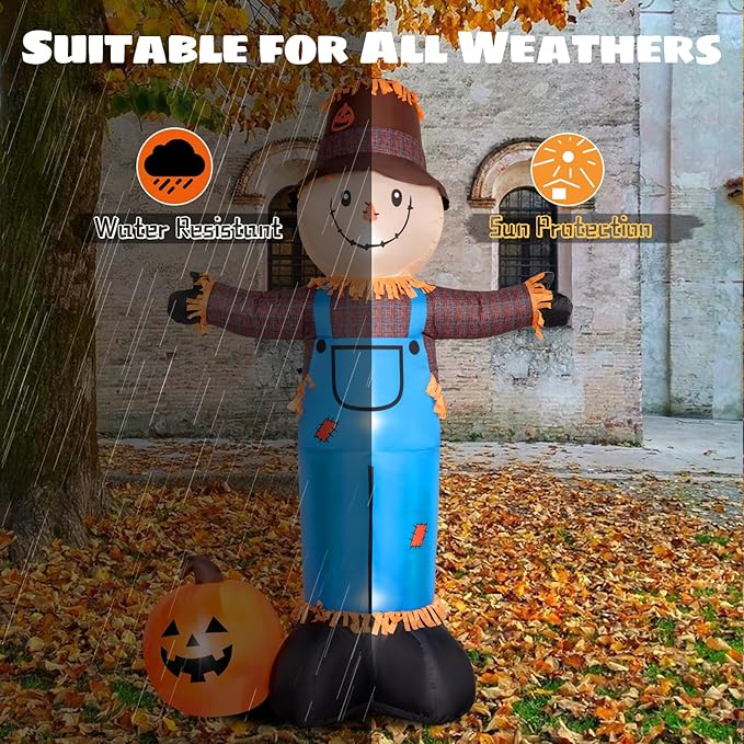 8 FT Fall Inflatables Scarecrow Decorations, Scarecrow with Pumpkin Inflatable Yard Decor Built-in LEDs,Scarecrow Blow Up Yard Decorations for Halloween Thanksgiving Fall Autumn Harvest Lawn Garden