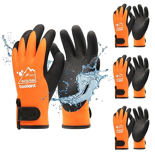 toolant 100% Waterproof Gloves Bulk Pack, 3 Pairs, Winter Work Gloves for Cold Temperature, Touchsreen, Warm Gloves for Freezer, Fishing and Gardening, With Grip, Orange, XX-Large
