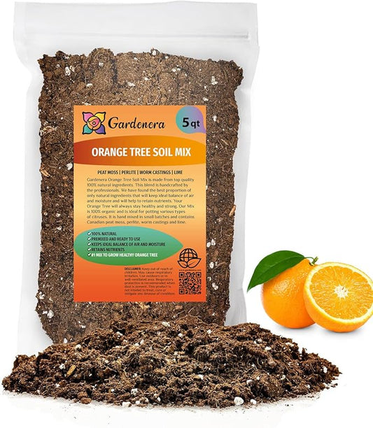 Gardenera's Premium Orange Tree Soil Mix - Quick Drain Potting Soil for Growing and Repotting Citrus Sinensis - 5 Quart