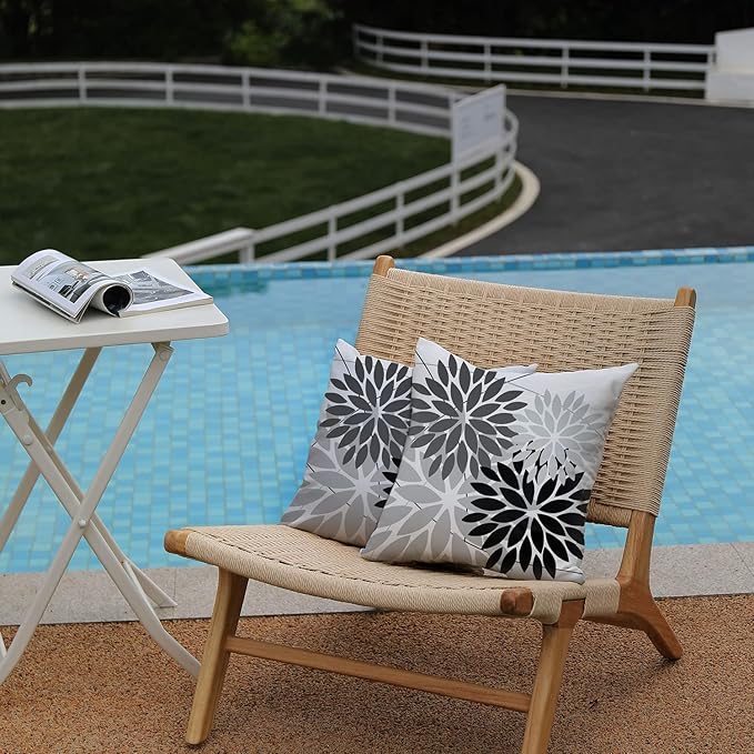 DFXSZ Outdoor Throw Pillow Covers 16x16 Inch Set of 2 Waterproof Spring Summer Geometric Elegant Black Grey Outdoor Pillow Covers for Patio Funiture Garden Couch 158X16