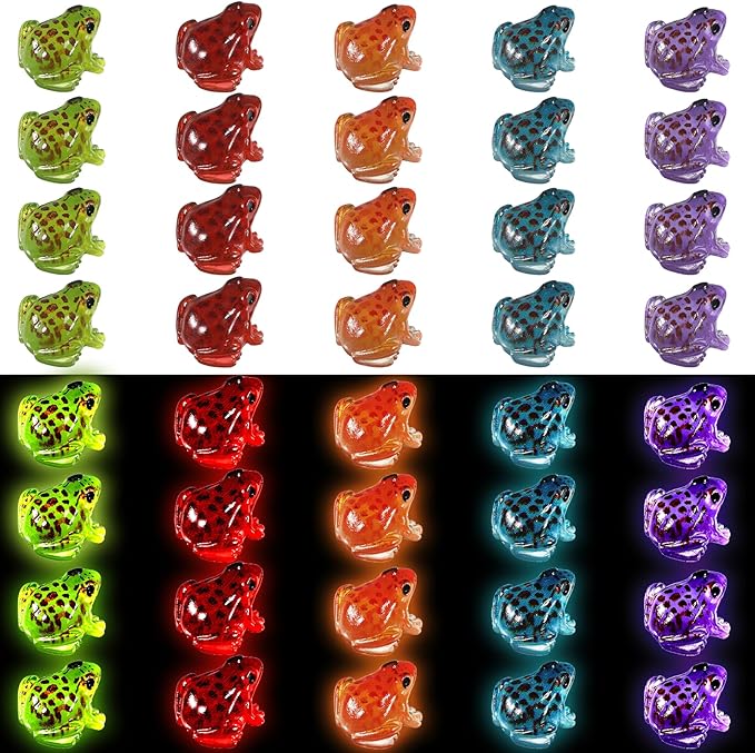 40Pcs Luminous Mini Frog Statues Model Miniature Frog Figurines Small Resin Animals Garden Decor Tiny DIY Terrarium Accessories Kit for Landscape Dollhouse Potted Aquarium Craft Party Ornament