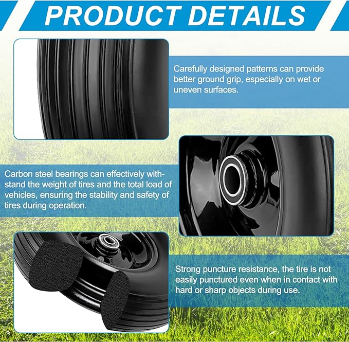 Cenipar 4.80/4.00-8" Flat Free Tire and Wheel 14.5" Solid Flat-Free Replacement Tire with 5/8" or 3/4" Axle Borehole,3-7" Adjustable Centered Hub for Wheelbarrow Hand Truck Garden Trailer and Trolley