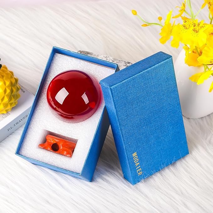 Small Red Crystal Ball 60mm/2.3 inch with Rose Wooden Stand and Gift Box for lensball Photography,Fortune Teller,Feng Shui, Witchcraft Decor,Scrying,Magic,Crystal Orb Prop Decorative Glass Sphere