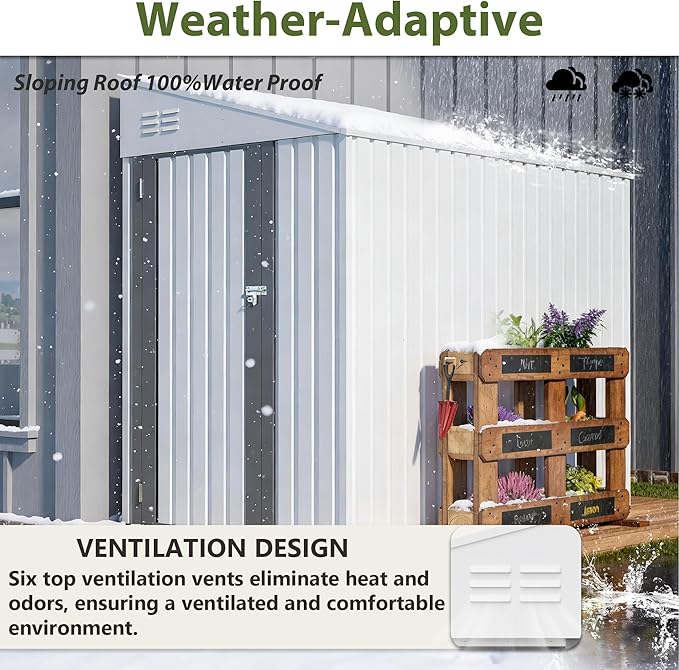 4×8 FT Outdoor Metal Storage Shed,Heavy-Duty Lean to Storage Shed with Lockable Door and Reinforced Beams,All Weather Waterproof Storage House W/2 Air Vents,for Backyard,Patio,Lawn,White