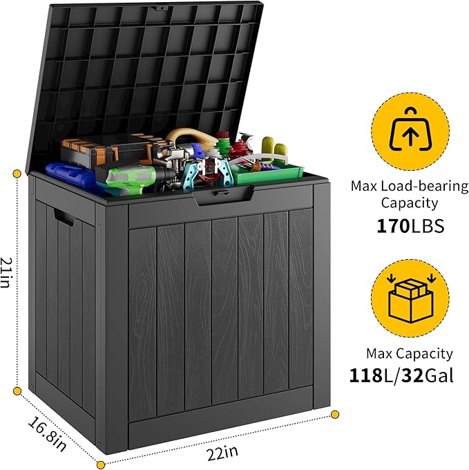 NUNU LAB 32 Gallon Resin Outdoor Storage Box 2 Pack Waterproof Deck Box for Patio Cushions, Garden Tools, Pool Accessories,Backyard Storage Bin,Black