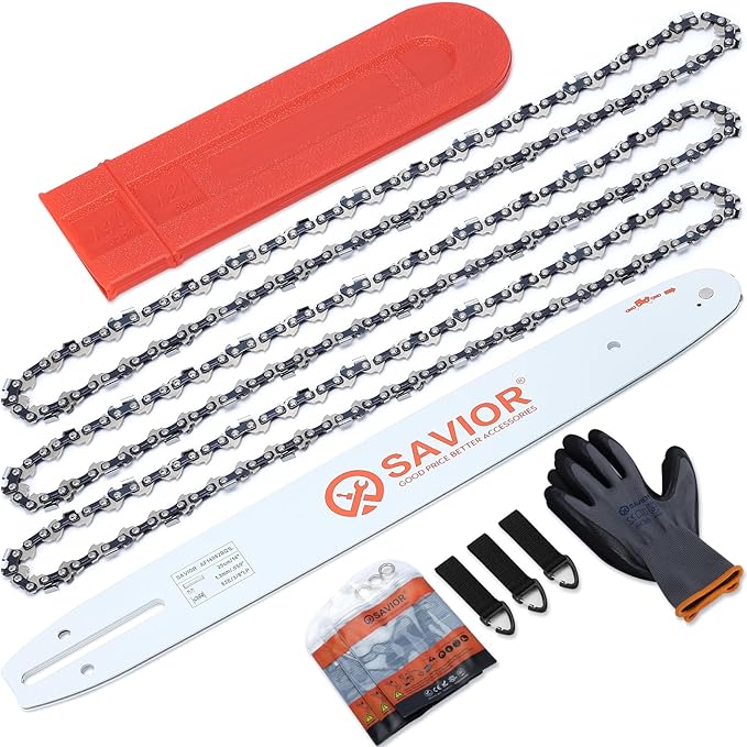 Savior 14 Inch Chainsaw Guide Bar and S52 Chain Combo, 3/8" LP Pitch, .050" Gauge, 52 Drive Links Fits Husqvarna 120 Echo CS-310 Ryobi RY3714 Replaces 140SDEA041 27856(3 Chains+ 1 Bar)