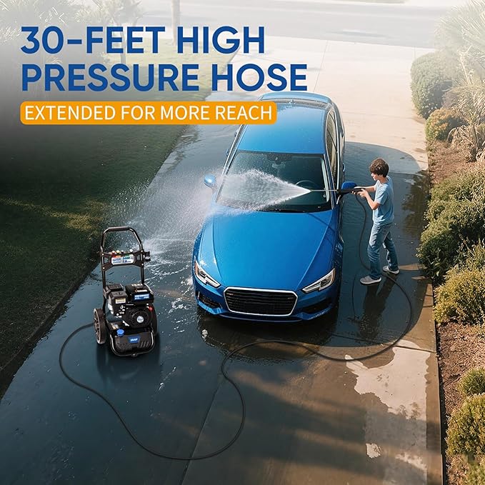 TOOLCY Gas Pressure Washer 3400 PSI & 2.8 GPM Max, High-Powered 212cc Engine, Enhanced Pump, 30FT Pressure Hose, Onboard Soap Tank, Spray Gun & 5 Nozzle Tips, Great for Cars/Driveways/Homes/Patios