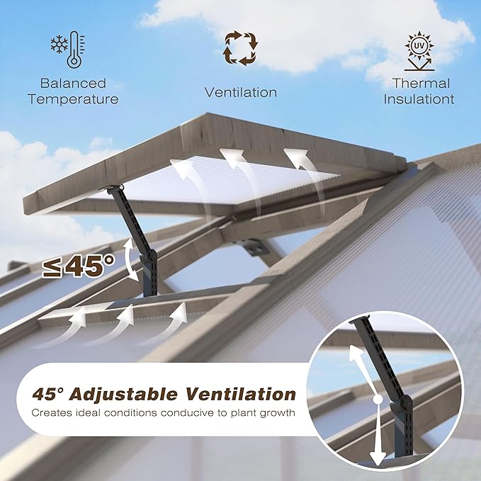 MUPATER 8 x 10FT Wooden Greenhouse with 6mm Polycarbonate Panels for UV Protection and Heat Insulation, Adjustable Ventilated Window & Lockable Door, Walk-in Greenhouse for Outdoors, Patio, Backyard