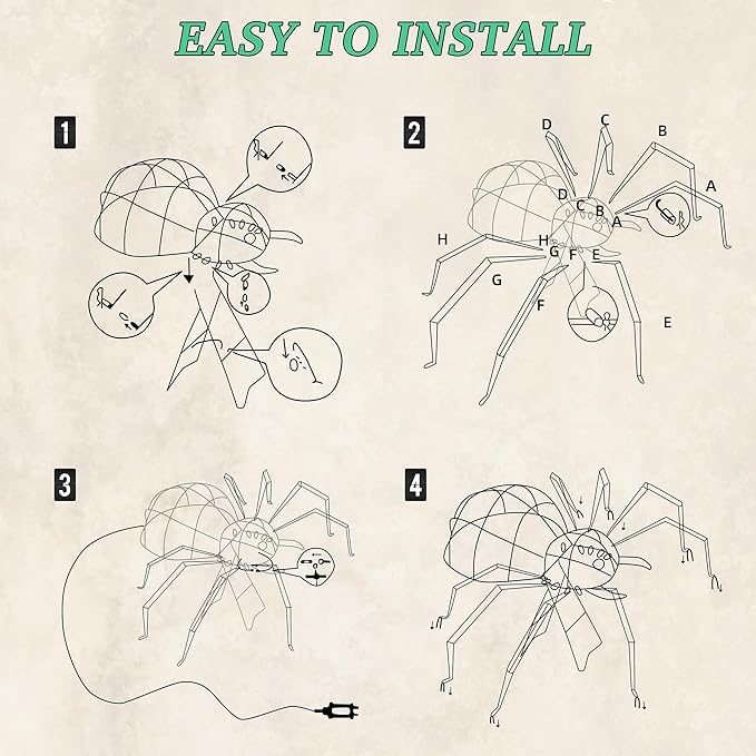 4.2Ft Giant Spider Halloween Decorations Outdoor 52" Light Up Spider with 90 LED Lights for Front Yard, Porch, Garden, Lawn, Halloween Party (Green)