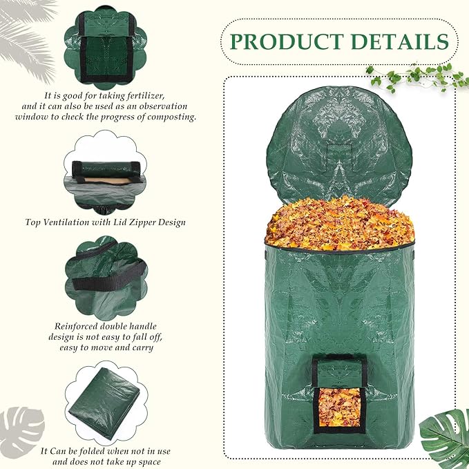 Berlune 6 Pcs Reusable Yard Waste Bags with Lid and Handles Extra Large Lawn Bags for Collecting Fall Leaves Heavy Duty Garden Trash Container for Camping Outdoor Debris Branches Grass(72 Gallon)