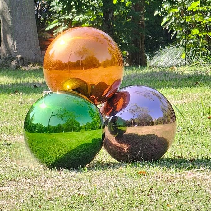 Stainless Steel Gazing Globe Mirror Ball, Decorative Gazing Balls for Garden, Reflective Smooth Garden Ball Sphere for Outdoor Yard Decoration (Purple, Dia: 10 inch)