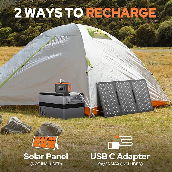 300W Portable Solar Power Station Generator with Foldable 60W Solar Panel Charger, 120W 110V Portable Power Bank with AC Outlet for Camping RV Van Home Outdoor Adventure Backup with USB C