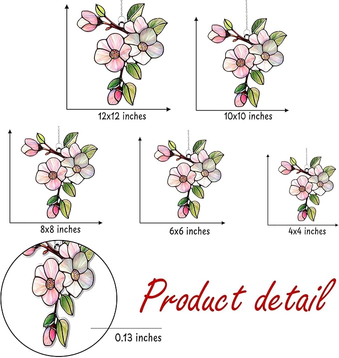 Magnolia Flower Acrylic Suncatcher Stained Glass Effect Window Car Hanging Christmas Ornament Indoor Outdoor Decor Garden Sun Catcher Panel Gifts for Flower Lover for Women Mom Grandma