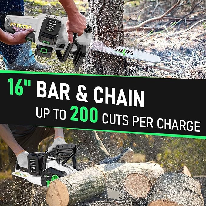 SOYUS 40V 16-Inch Brushless Cordless Chainsaw with Battery and Charger, Battery Operated Chainsaw with Auto-Tension & Auto-Lubrication for Wood Cutting & Tree Trimming, 2x4.0Ah Batteries Included
