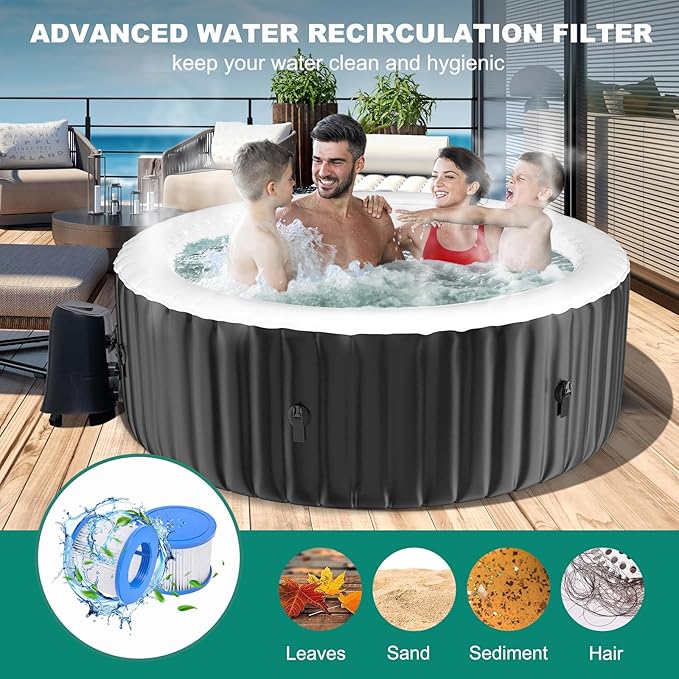 DoCred 4-6 Person Inflatable Hot Tub, 82" X 82" X 25" Round Blow up Portable Hot tub with 130 Bubble Jets, Large Outdoor Spa Bathtub Set Included Heater Pump, Insulated Cover and Filter
