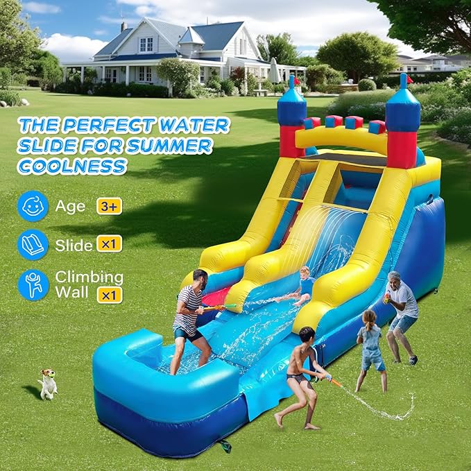 JOYMOR Commercial Grade Inflatable Water Slide with Splash Pool for Kids and Adults, 100% PVC Vinyl Inflatable Water Park for Outdoor Fun Backyard (23 x 9 x 14ft), Without Blower