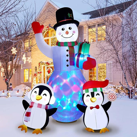 8FT Outdoor Inflatable Christmas Snowman Penguin Xmas Blow Up Decor with LED Lights