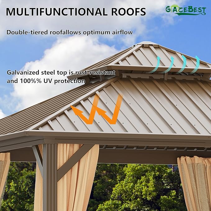10'x10' Hardtop Gazebo Outdoor Aluminum Patio Gazebo Double Roof Galvanized Steel Canopy with Netting and Curtains,for Garden, Backyard,Deck and Lawns