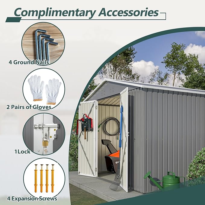 10X10 FT Outdoor Storage Shed,Metal Shed W/Lockable Doors,Air Vents & Sloped Roof,Garden Tool House W/Updated Frame Structure,for Backyard Patio Lawn,Gray