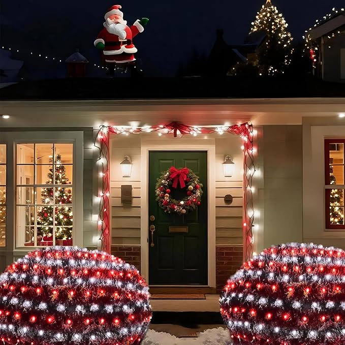 Christmas Net Lights Outdoor, 360 LED 21ft x 5ft Large Net Mesh String Lights 8 Modes, Twinkle Lights Connectable Plug in for Bushes Halloween Hedge Yard Garden Party Decor, Red and White