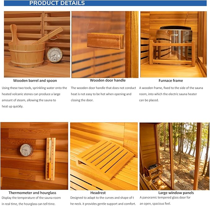 Outdoor Corner Steam Sauna for 2-4 Person, Canadian Hemlock, 6KW ETL Harvia Heater, Modern Sauna Box with Waterproof Asphalt Tiles, Left Door, 220V (0-195℉)