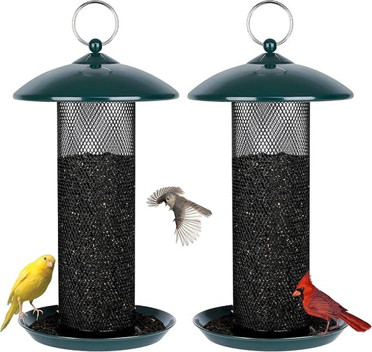 Gtongoko 2 Pack Finch Bird Feeders for Outdoors 2.5 LB Capacity Squirrel Proof Metal Tube Bird Feeders Thistle & Nyjer Seed Hanging Feeder, Green