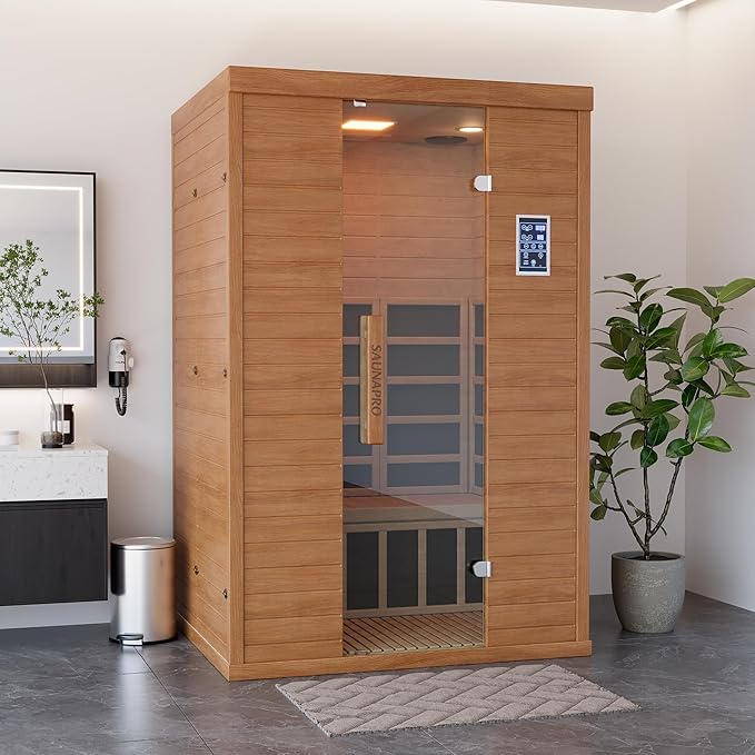 Polar Aurora 2- Person Infrared Sauna, Remotely Controllable Indoor Sauna, Low EMF 1500W/120V LCD Heater, WiFi & BT Control, 9-Color Light Therapy, Safe Flame-Retardant Material, Wood