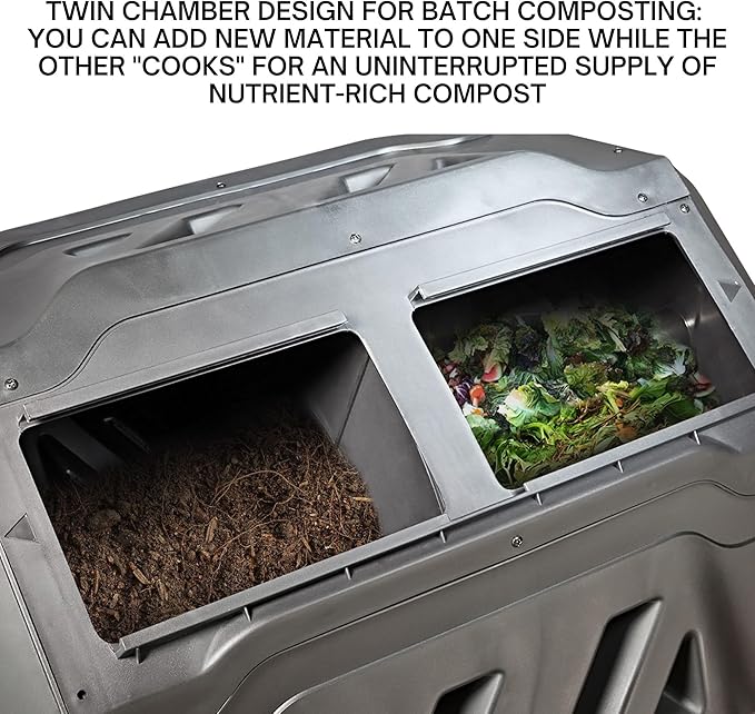 Dual Chamber Tumbling Composter 42 Gal (160L) Black Rotating Outdoor Compost Bin, Double Chamber Rotary Composter, Recycled Plastic with Steel Frame for Backyard and Vegetable Garden