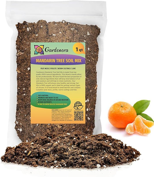 Premium Mandarin Tree Soil Mix - Quick Drain Potting Soil for Healthy and Juicy Citrus Trees - 1 Quart