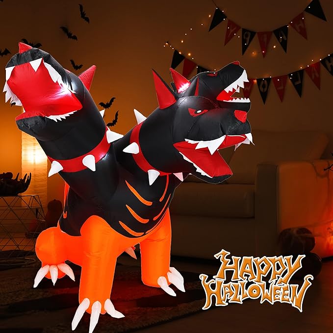 DearSun 6FT Halloween Inflatable Fierce Cerberus with Build-in LED Lights, Blow up Halloween Inflatable Outdoor Indoor Decorations Large Party Yard Decoration (Fierce Cerberus)
