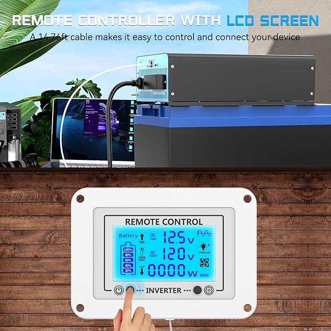 3500W Pure Sine Wave Inverter with Transfer Switch, 12V DC to 120V AC Converter with 2AC Outlets, USB Port, Type-C Port, Remote Controller, Power Inverter for RV, Outdoor, Auto Swtich to Shore Power