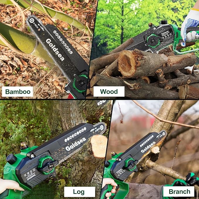 Mini Chainsaw Cordless 8 Inch, Goldsea Electric Hand Chain Saw with 2 Pack 4000mAh 21V Battery, Small Chainsaw Powered Saw for Garden Yard Cutting Wood/Tree Tools Best Gifts for Dad, Husband