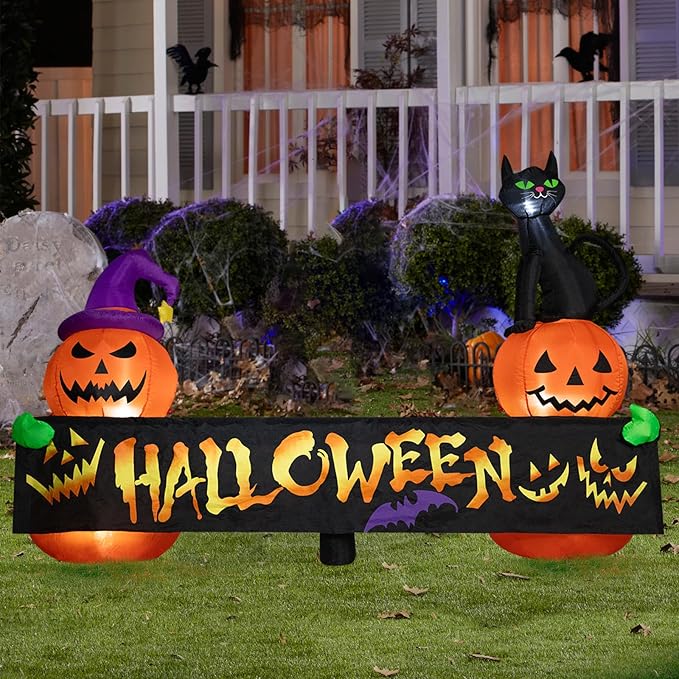Halloween Inflatable Decoration Pumpkin Cat 6 FT Halloween Inflatables Outdoor Blow up Outdoor Halloween Inflatables Decorations with LED Light Built-in for Holiday Party Yard Decor