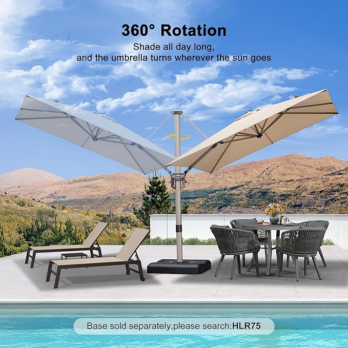 PURPLE LEAF 8’ X 8‘ Patio Umbrella Outdoor Cantilever Umbrella, Aluminum Offset Umbrella with Champagne Frame and 360° Rotation for Pool Deck Garden, Beige