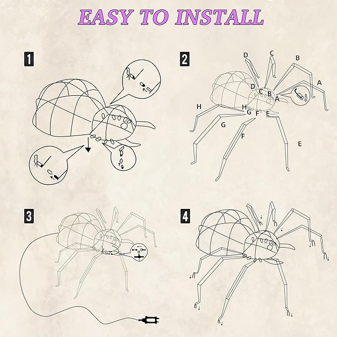 2 Pack 2.5Ft Giant Spider Halloween Decorations Outdoor 30" Light Up Spider with 30 LED Lights for Front Yard, Porch, Garden, Lawn, Halloween Party (Purple)
