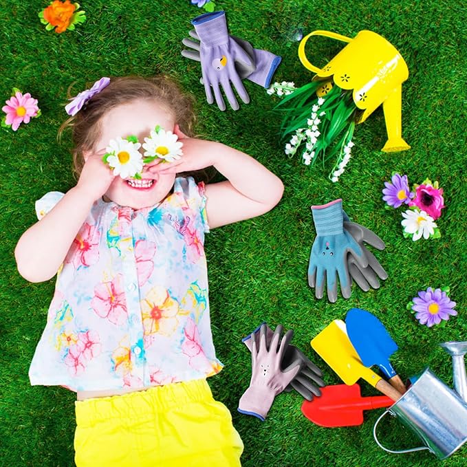ANDANDA Kids Gardening Gloves, Nitrile Coated Children Yard Work Gloves with Grip, Suitable for Toddlers, Children, Girl, Boy