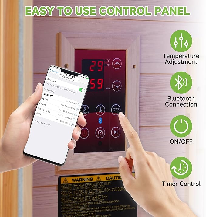 Real Relax Far Infrared Sauna for Home, 2 Person Indoor Home Sauna with Low Emf Red Light Therapy, Canadian Hemlock Wooden Dry Saunas Room with Bluetooth Speakers, 9-Color Chromotherapy Lights