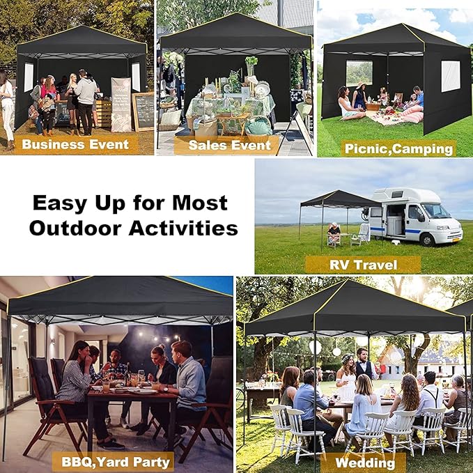 COBIZI Canopy Tent, 10x10 Pop Up Canopy Tent with Sidewalls and Roll-up Ventilated Windows with Mosquito net, Ez Outdoor Commercial Instant Gazebo Tent for Party Waterproof with Carrybag