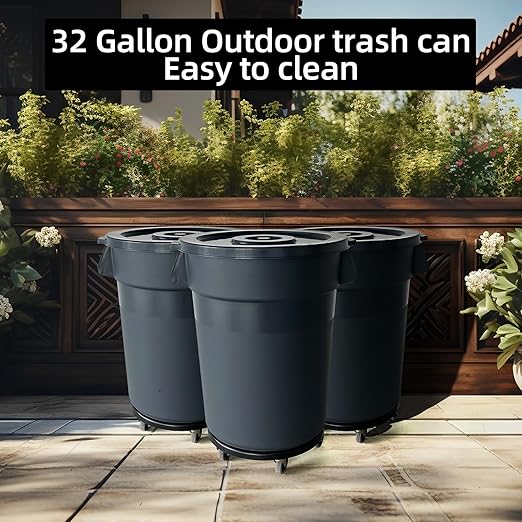 32 Gallon Outdoor Trash Can, Outdoor Trash Can with Lid and Wheels, Commercial Trash Cans Suitable for Restaurants, Kitchens and Courtyards