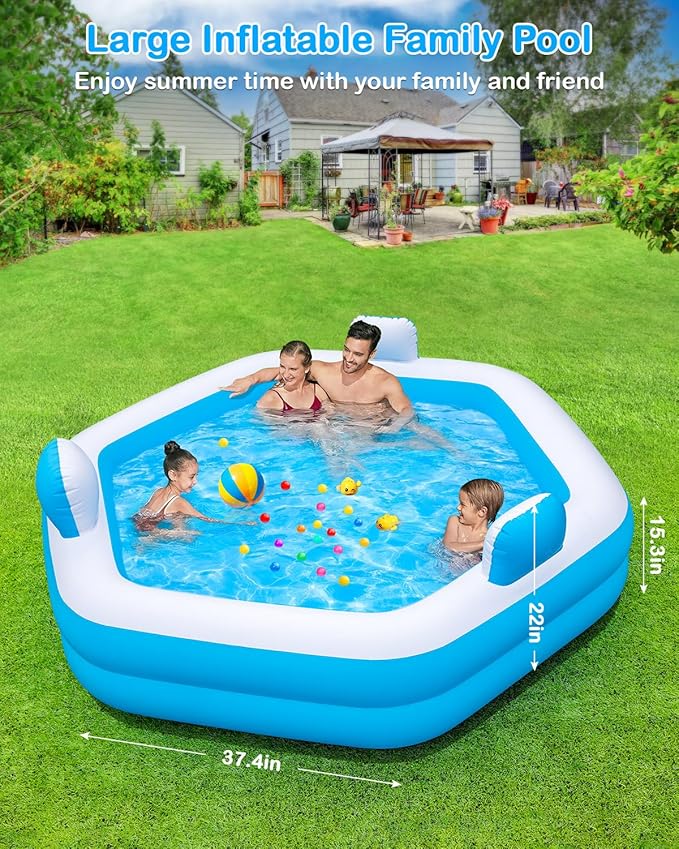 Inflatable Pool for Adults, 77" X 71" X 22" Large Blow Up Pool with Pump, Oversized Thickened Full Size Family Swimming Pools for Outdoor Backyard Summer Water Party Indoor Use