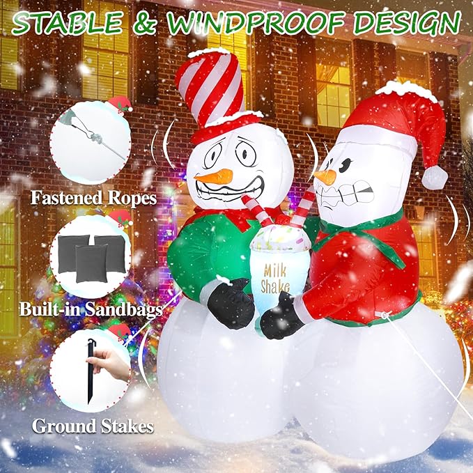 Elegear 6FT Animated Christmas Inflatables Outdoor Decorations, Shivering Snowman Inflatables Built-in LED Lights, Two Funny Snowmen Christmas Blow Up Yard Decorations for Xmas Party Indoor Outdoor
