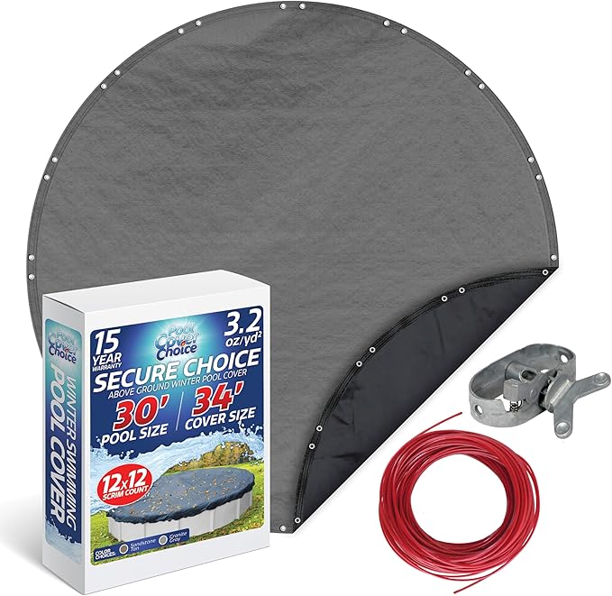 Winter Swimming Pool Cover for 30 ft Aboveground Round Pool Size, Secure Choice Series, Solid Material, Color - Granite Gray, Pool Cover Choice 3330-4CHOICE